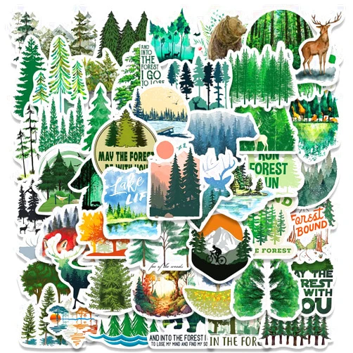 Lemorni Forest Stickers, Adventure Aesthetic Outdoor Stickers Bulk, 50Pcs Waterproof Vinyl Nature Stickers for Water Bottles Laptop Scrapbook, Forest Trees Animals Stickers for Kids Teens (Forest)