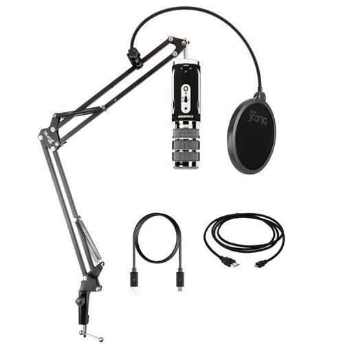 Samson Satellite USB/iOS Broadcast Microphone for Recording, Podcasting, and Streaming (SASAT) - Compatible with iOS, Mac, Windows Bundle with Blucoil Boom Arm Plus Pop Filter