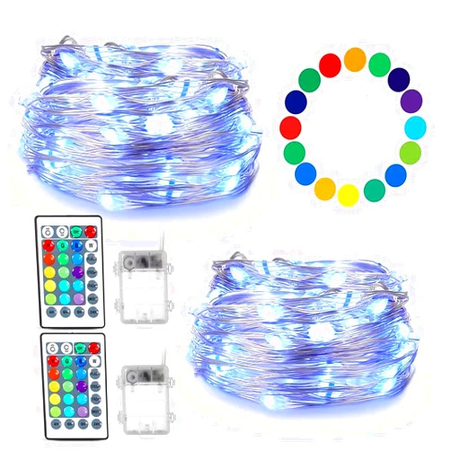 TenSteed 2 Pack Fairy String Lights,50 LED Fairy Lights Battery Operated Multicolor Changing Twinkle Lights with Remote,16.4Ft Silvery Copper Wire Firefly Lights for Party Wedding Christmas Décor