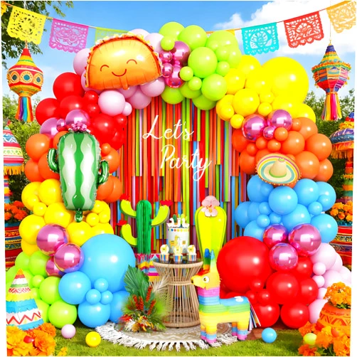 MAJUSTA 171Pcs Fiesta Balloon Arch Kit Cinco De Mayo Balloons with Cactus Foil Taco Balloons for Cinco De Mayo Carnival Birthday Party Summer Hawaiian Luau Tropical Supplies (Fiesta Balloon Arch Kit)