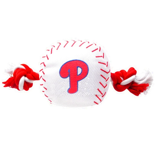 Pets First MLB PHILADELPHIA PHILLIES Baseball Rope Toy for DOGS & CATS. Tough nylon, Sporty Baseball Design, Heavy-duty ropes with Inner SQUEAKER