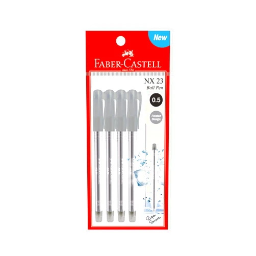 Faber-Castell NX 23 Ball Pen Pack of 4 (0.5/0.7/1.0mm - Black/Blue/Red) -Frosted Design, Matte Grip, Super Smooth Pen, Ventilated Cap, Water Resistant, Needle Point (0.5mm (Black))