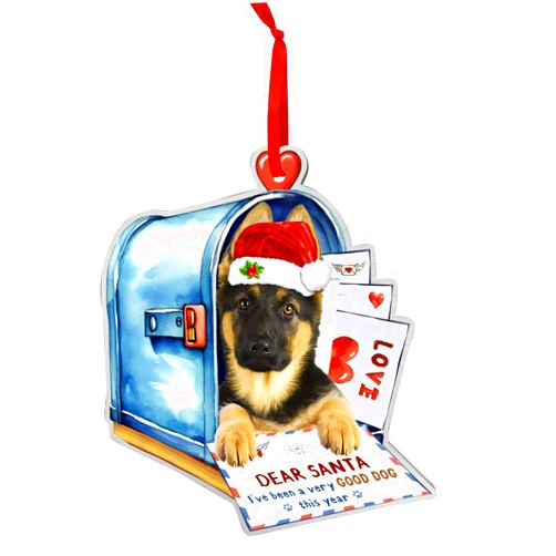 GOSBLUE German Shepherd Dog Ornaments Christmas Tree, GSD Xmas Mailbox Aluminum Ornament (NOT 3D), Christmas Decoration 2023 for GSD Lovers, Dog Mom, Dog Dad, Pet Lovers
