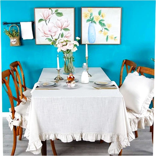 Bringsine Cotton Linen Tablecloth Flounces Fabric Dust-Proof Rectangle Table Cloth Cover for Kitchen Dinner Picnic Home Decoration (Oblong, 55