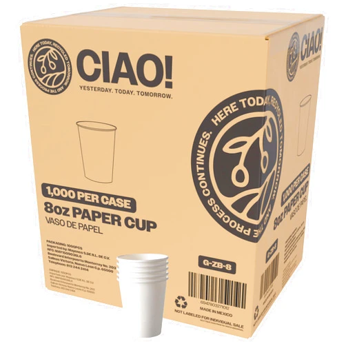CIAO! 8oz White Paper Hot Cup, Disposable, 80mm Diameter 1,000 Count