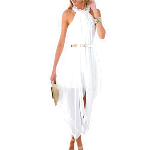 Unbranded* Women's Sheer Chiffon Folds Hi Low Loose Dress Delicate Gold Belt