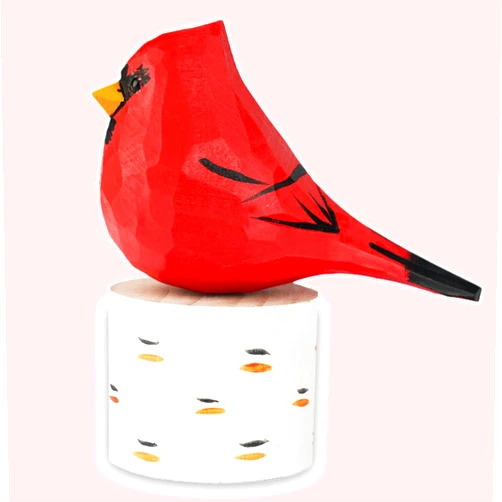 VIPbuy Handmade Wood Bird Figurines, Hand Carved Painted Wooden Bird Ornaments Crafts Home Office Desktop Decor Gifts (Male Cardinal)