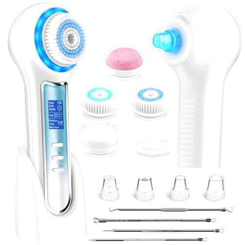 Umickoo Face Scrubber Exfoliator,Facial Cleansing Brush Waterproof with LCD Screen,Blackhead Remover Vacuum with 5 Brush Heads,Face Spin Brush for Exfoliating, Massaging and Deep Pore Cleansing
