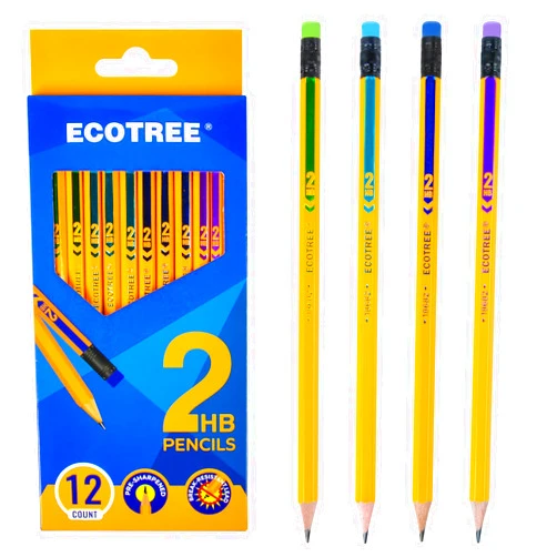 ECOTREE Pencils #2 Wood-Cased HB Pencils, Pre-sharpened Number 2 Pencils for Office School Supplies, Yellow, Stocking Stuffers, 12 Count