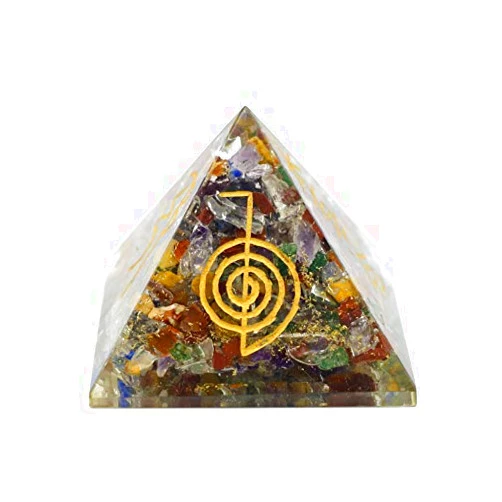 Vaibhav Jewellers 7 Chakra Mix Gemstone Dr. Usui Symbol Orgone Pyramid EMF Protection Energy Generator Cho-ku-RIE Crystal Healing Orgonite Pyramid Reiki Chakra Balancing Meditation Size: 2.5-3 Inch