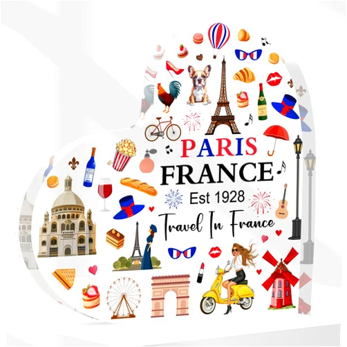 HAXOILO Paris Souvenirs France Themed Gifts 4X4 Inch Acrylic Paris Plaque Bedroom Dining Room French Theme Decor