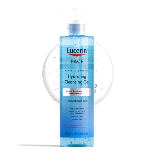 Eucerin Face Gentle Cleansing Hydrating Cleansing Gel, Daily Face Wash and Makeup Remover with Hyaluronic Acid, 13.5 Fl Oz Bottle