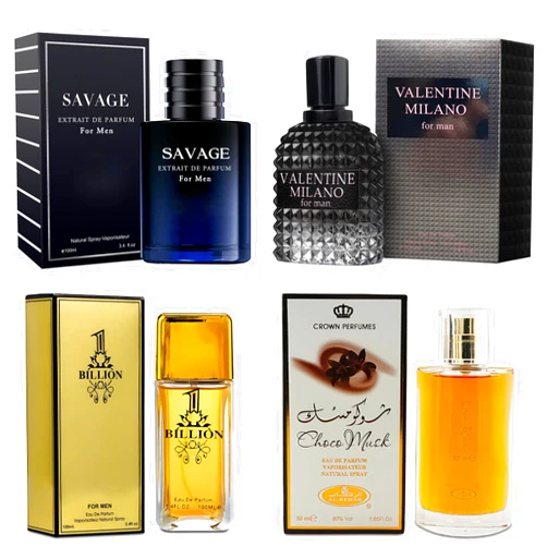 AFLUXE 4-Piece Cologne for Men Includes Choco Musk/Savage Ext/1 Billion/Valentine Milano of Woody, Spicy, Citrus & Aromatic eau de parfum for Men