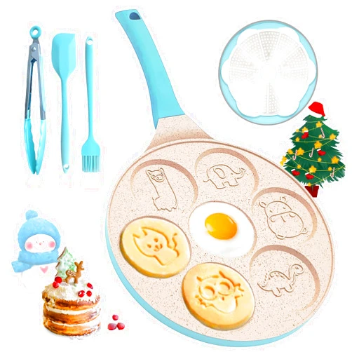 DAYOOH Pancake Pan Induction Egg Pan 7-Cup Mini Pancake Maker Nonstick Omelette Breakfast Egg Skillet Animal Pancake Molds, Induction Compatible