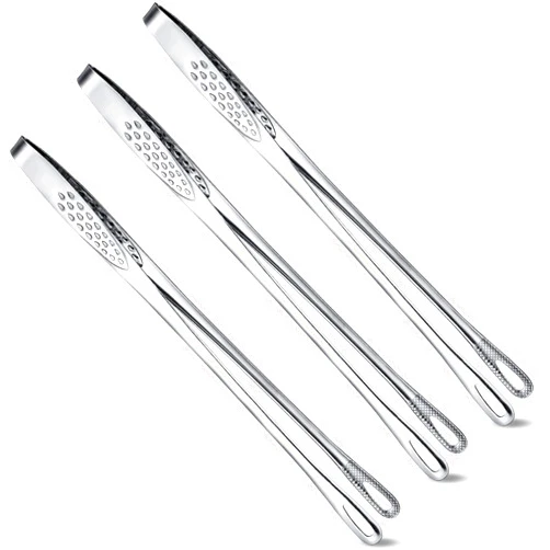 Geiserailie 3 Pieces Korean and Japanese BBQ Tongs Stainless Steel Grill Tongs Kitchen Food Tongs Tweezers Cooking Clamp Tool for Salad, Fish, Steak, Barbecue, Buffet, Meat (9.4 Inches)