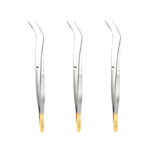 ARTMAN INSTRUMENTS Meriam Premium Gold Plated Tweezers – Cotton Pliers with Angled Tip, Surgical Forceps for Dental Dressing, Pack of 3
