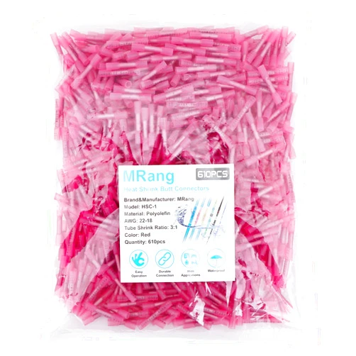 MRang 610PCS Heat Shrink Butt Connectors AWG 22-18 Red Insulated Waterproof Marine Electrical Wire Connectors Automotive Marine Grade Wire Crimp Terminals Butt Splices, Ideal for Boat, Truck