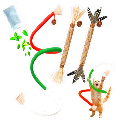 GREMBEB Cat Toys, 3PCS Catnip Toy for Indoor Kitten Toys Cat Chew Stick for Dental Cleaning Teeth Cat Silvervine Rope Treat Kitty Feather Snack for for Kick Molar Scratch Self Play Interactive Boredom