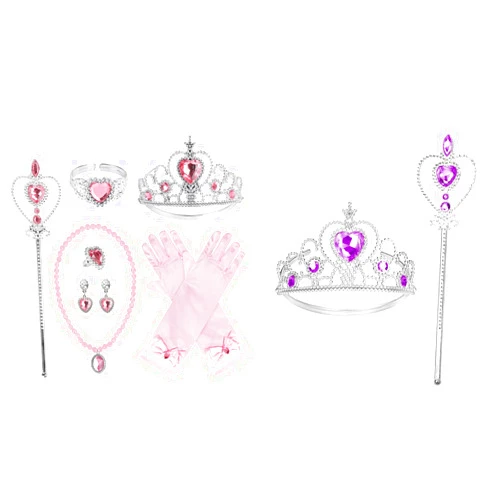 Cocojeci Princess Dress Up Princess Gloves Tiara Wand Necklace Earrings Bracelet and Ring Gift Pink and Purple