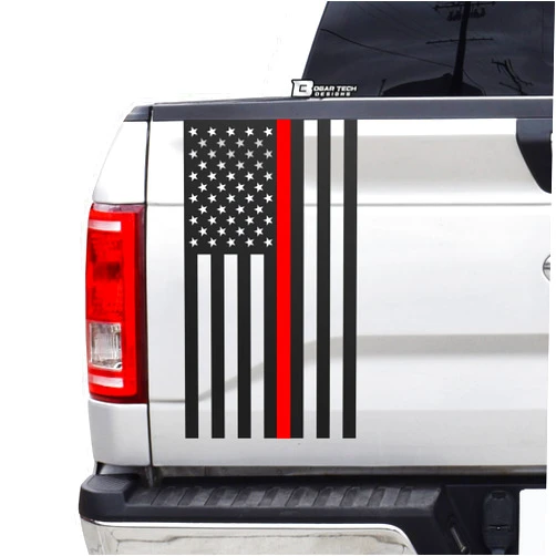 BOGAR TECH DESIGNS Precut American Flag Side Rear Tailgate Decal Sticker fits Most Pick Up Trucks, Thin Red Line
