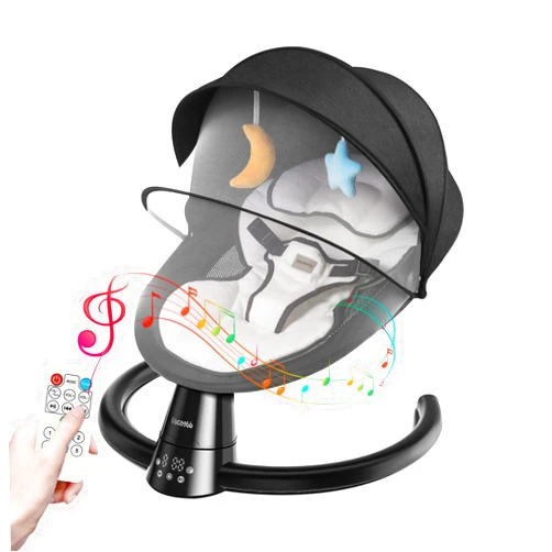 Uuoeebb Baby Swing for Infants, Portable Electric Baby Rocker Bluetooth Support with 5 Swing Speed 10 Lullabies, Remote Control/Touch Panel - Infant Swing for Indoor and Outdoor Use, Black