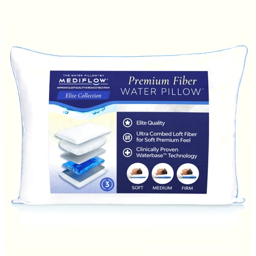 Mediflow Water Pillow - Elite Collection, Fiber Pillow. Orthopedic Pillow for Neck Pain Relief, Adjustable Water Pillow for Sleeping. (Single Pillow), White