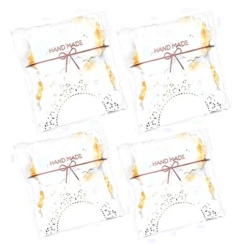 EFIVS ARTS 200pcs 5.5x5.5in Lovely Lace Bowknot Clear Biscuit Roasting Treat Present DIY Plastic Candy Individual Wrappers Self Adhesive OPP Cookie Bakery Decorating Favor Bags