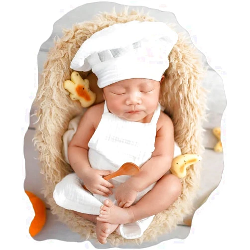 Ylsteed Newborn Photography Outfits Girl Boy Chef Outfits Infant Baby Photo Shoot Chef Costume Newborn Baby Photography Props Baby Chef Hat Apron with Spoon Set Newborn Photography Outfits Boy 3Pcs