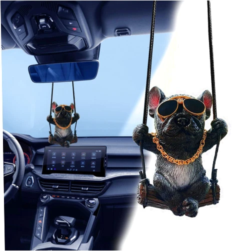 Zufoty Swing Bulldog Car Hanging Ornament, Super Cute Car Mirror Hanging Accessories for Women Men Kids, Universal Vehicle Interior Decoration Accessories for Car, Home, Office