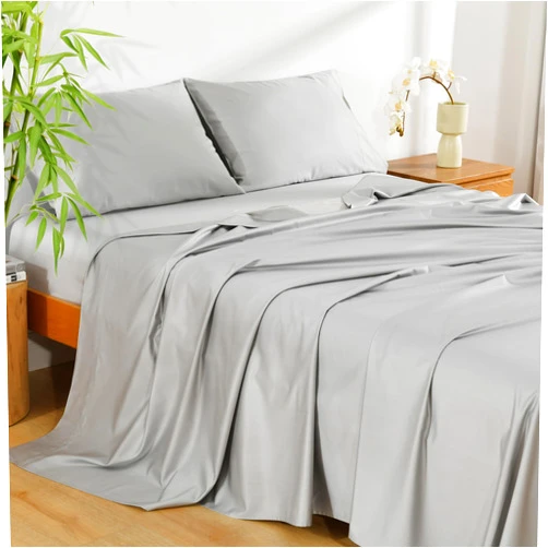 NATUREFIELD Bed Sheets Set Queen Size (4pc), Rayon Derived from Bamboo & Organic Cotton Blend 400 Thread, Silky Soft Cooling Sheets with Deep Pockets, Hotel Luxury Bedding Sheets & Pillowcases