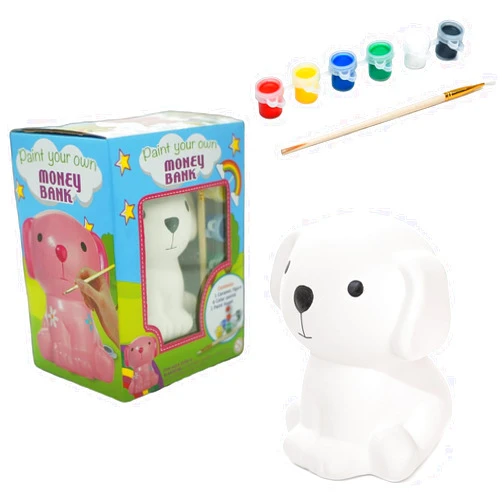 yimeizhiguang Dog Money Bank Craft Kit Ceramic Crafts Art Supplies DIY Craft Painting Set for Kids Gift (6 Paint Cans and 1 Brush)