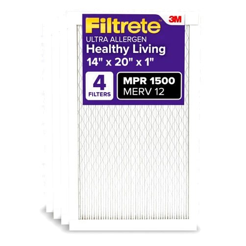 Filtrete 14x20x1 AC Furnace Air Filter, MERV 12, MPR 1500, CERTIFIED Asthma & Allergy Friendly, 3-Month Pleated 1-Inch Electrostatic Air Cleaning Filter, 4-Pack (Actual Size 13.81x19.81x0.78 in)