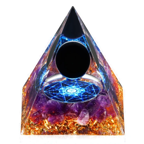 Hopeseed Orgone Crystal Pyramid Obsidian&Amethyst Healing Crystal Pyramid Nubian Orgonite Positive Energy Chakra Meditation …