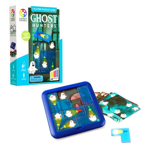 SmartGames Ghost Hunters Travel Game for Kids and Adults, a Spooky, STEM Focused Cognitive Skill-Building Brain Game - Brain Teaser for Ages 6 & Up, 60 Challenges