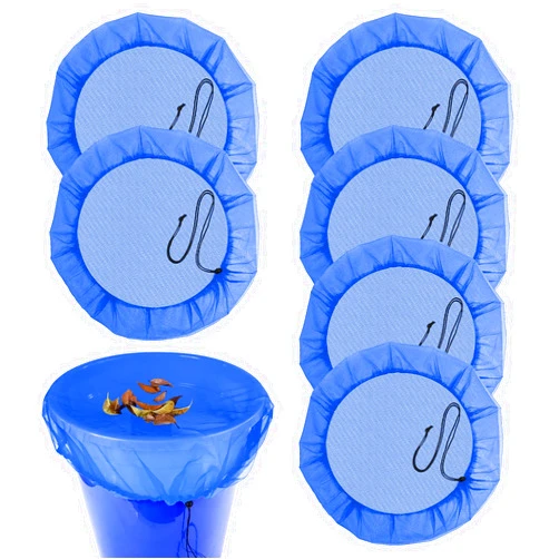 TEXIJUSO 6Pcs 37.4inch Mesh Cover for Rain Barrel with Elastic Drawstring, Water Collection Buckets Tank Netting Screen for Keep Fallen Leaves, Debris and Mosquitoes for Outdoor Garden Eaves (Blue)