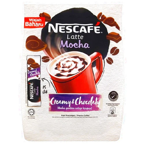 Nescafé Nescafe 3 in 1 MOCHA Coffee Latte - Instant Coffee Packets - Single Serve Flavored Coffee Mix (15 Sticks)