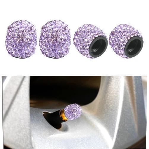 Bylikeho 4Pack Tire Valve Caps,Bling Car Accessories for Women,Tire Valve Stem Caps,Crystal Rhinestone Wheel Tire Valve Cap,Car Valve Stem Covers for Cars,SUVs,Bike,Trucks,Motorcycles (Purple)