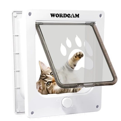 Wordcam Medium Cat Door Flap, 4 Way Locking Cat Door for Interior Exterior Doors, Pet Door for Cats Kitty Kittens Doggies, Robust, Weather-Resistant (White, M)