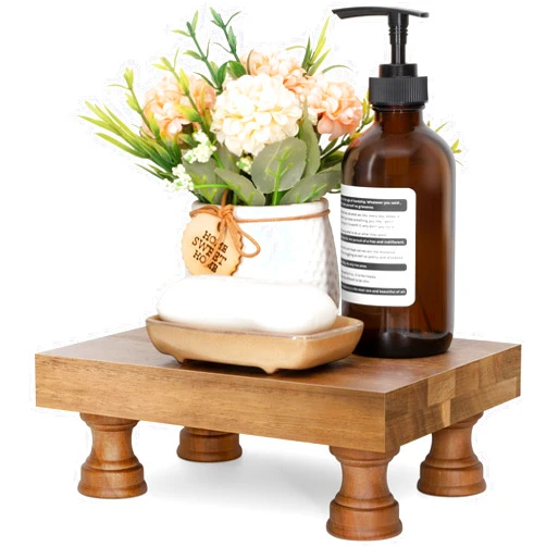 EOSAHR Farmhouse Wooden Riser for Display : Decorative Pedestal Stand for Kitchen Decor and Perfume Tray for Bathroom Counter Organizer - The Home Decor for Apartment Essentials (Acacia Wood)