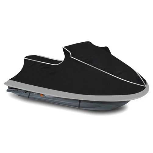 CoukouCover Trailerable Jet Ski Cover, Heavy Duty Waterproof PWC Cover, 3 Seater with Reflective Strips and Vents for Seadoo Yamaha Kawasaki Polaris, Fits Lengths from 136-145” (Black&Gray)