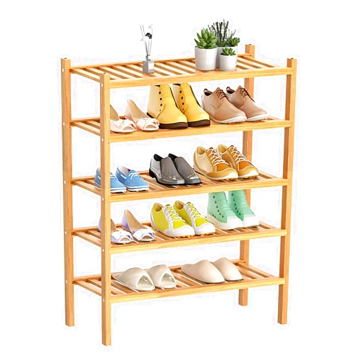 H&D home interchanges Shoe Rack 5-Tier Organizer-Stackable Storage Shelf with Multi-Function Combinations-Free Standing Shoe Racks for Closet，Entryway,Hallway,Bathroom and Living Room Shoe Organization (Natural, 5-Tier)