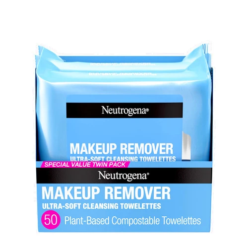 Neutrogena Makeup Remover Wipes, Ultra-Soft Cleansing Facial Towelettes for Waterproof Makeup, Alcohol-Free, Plant-Based, Twin Pack, 25 Count (Pack of 2)