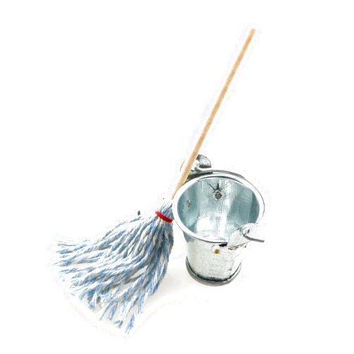 TAODAN Mini Cleaning SetFloor Mop with Galvanized Bucket 1Set Miniature 1:12 Scale Fairy Garden Furniture Retro Vintage Mop with Bucket Dollhouse Miniature Doll Furniture Accessories Gifts