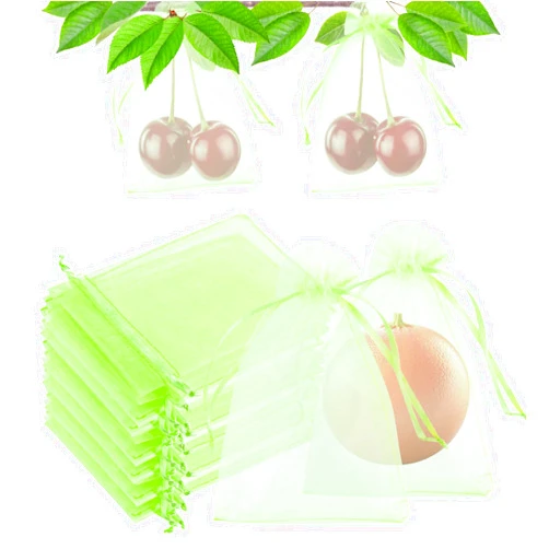CHRORINE 60Pcs Fruit Protection Bags 6×8 Inch, Fruit Netting Mesh Bags for Fruit Trees, Reusable Garden Netting Bags with Drawstring, Light Green