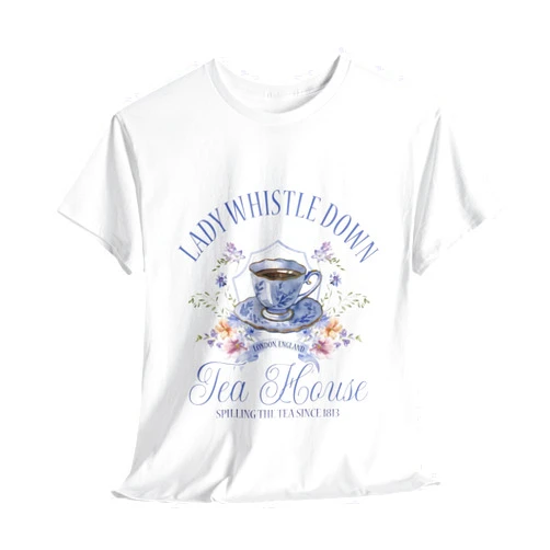 FanciChoo de la mode Womens Lady Whistle Down Shirt Spill The Tea London Tea Cup Flower T-shirts Gift For Her