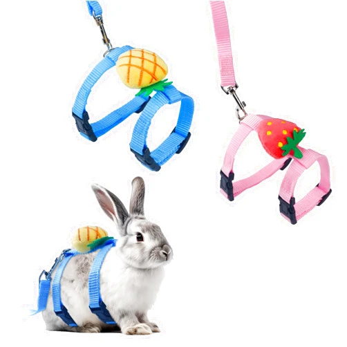 Aecsze 2 PCS Adjustable Rabbit Harness and Leash Set, Bunny Clothes for Rabbits, Small Pet Cute Vest Harness Leash with Decoration for Bunny Ferret Small Pets (Yellow and Red)