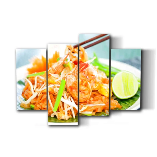 UJOYAFZSIM Pad Thai Thai Food Canvas Prints Wall Decor 4 Pieces Modern Kitchen Art Decor for Living Room Bedroom Bathroom Office Restaurant