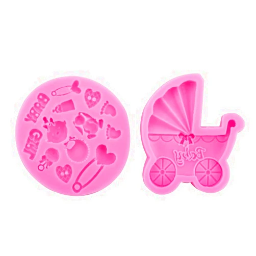 TUGMWONH Fondant Mold 2 Pieces Of Silicone Molds For Trolleys, Baby Bottles, Small Feet, Glue Clay And Soft Clay Molds