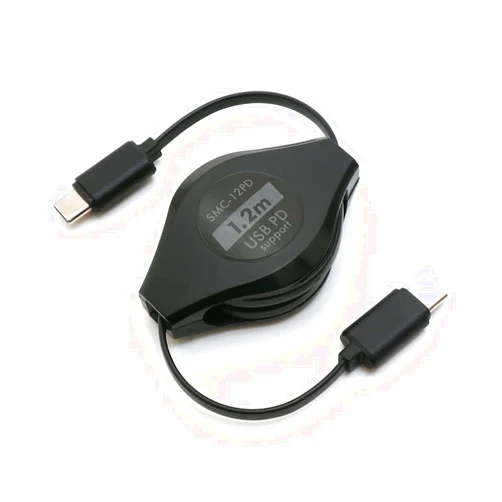 Miyoshi ZSMC-12PD MCO USB Type-C to Cable, 3.8 ft (1.2 m), Retractable Cord Reel, Compatible with PD 60W Charging, USB 2.0 Compliant, 6 Months Warranty Included