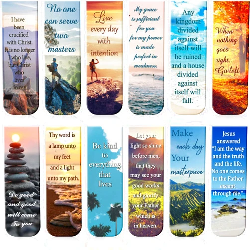 Zonon 12 Pcs Bible Magnetic Bookmarks Religious Verse Magnetic Bookmarks Page Clip Magnet Page Marker Assorted Inspirational Book Markers Set with Landscape for Reading School Supplies